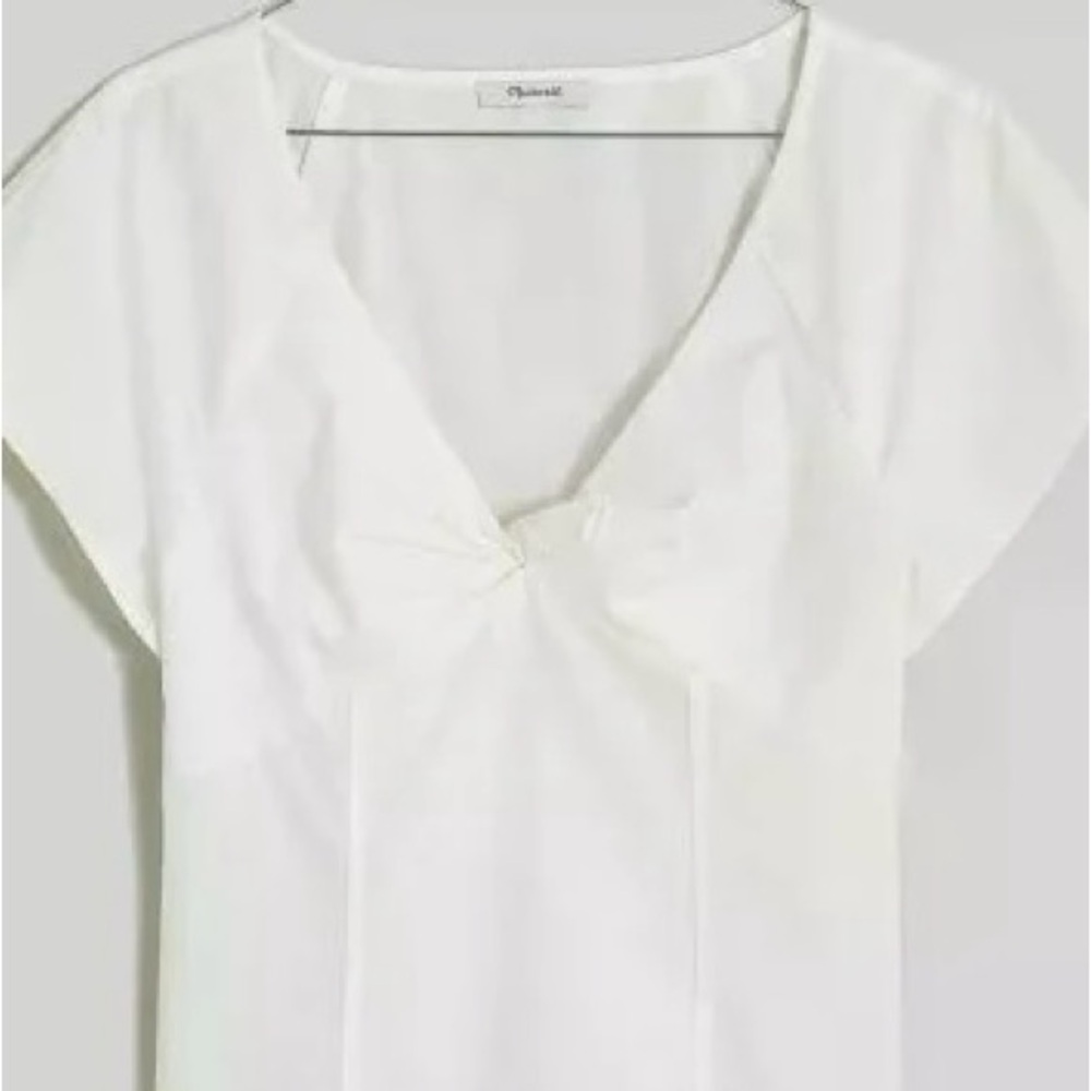 Madewell Twist-Front Seamed Top in Poplin, Eyelet White, Sz 2